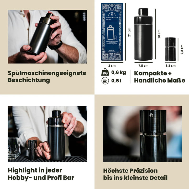 COCKTAIL SHAKER SET - DARK STEEL - 500 ML